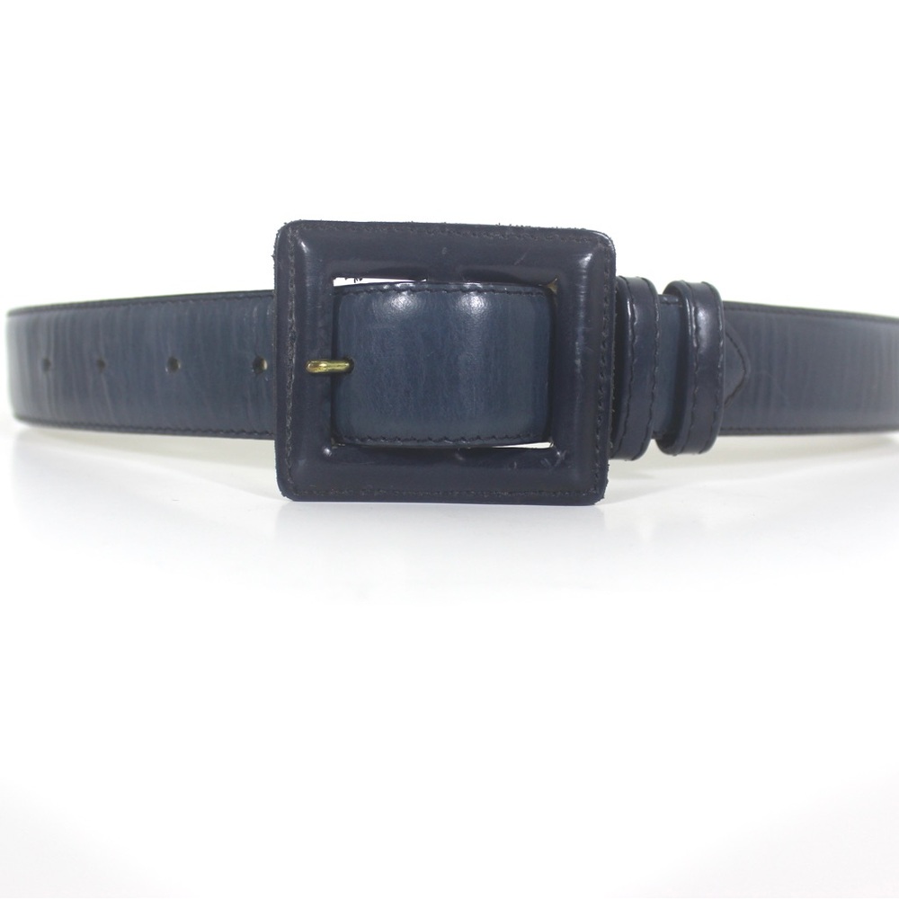 Blue Leather Belt with a Self Covered Square Leather Buckle